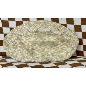 Vintage 1950's Reina Oval Pearl Beaded Evening Bag 7" with Zipper Closure